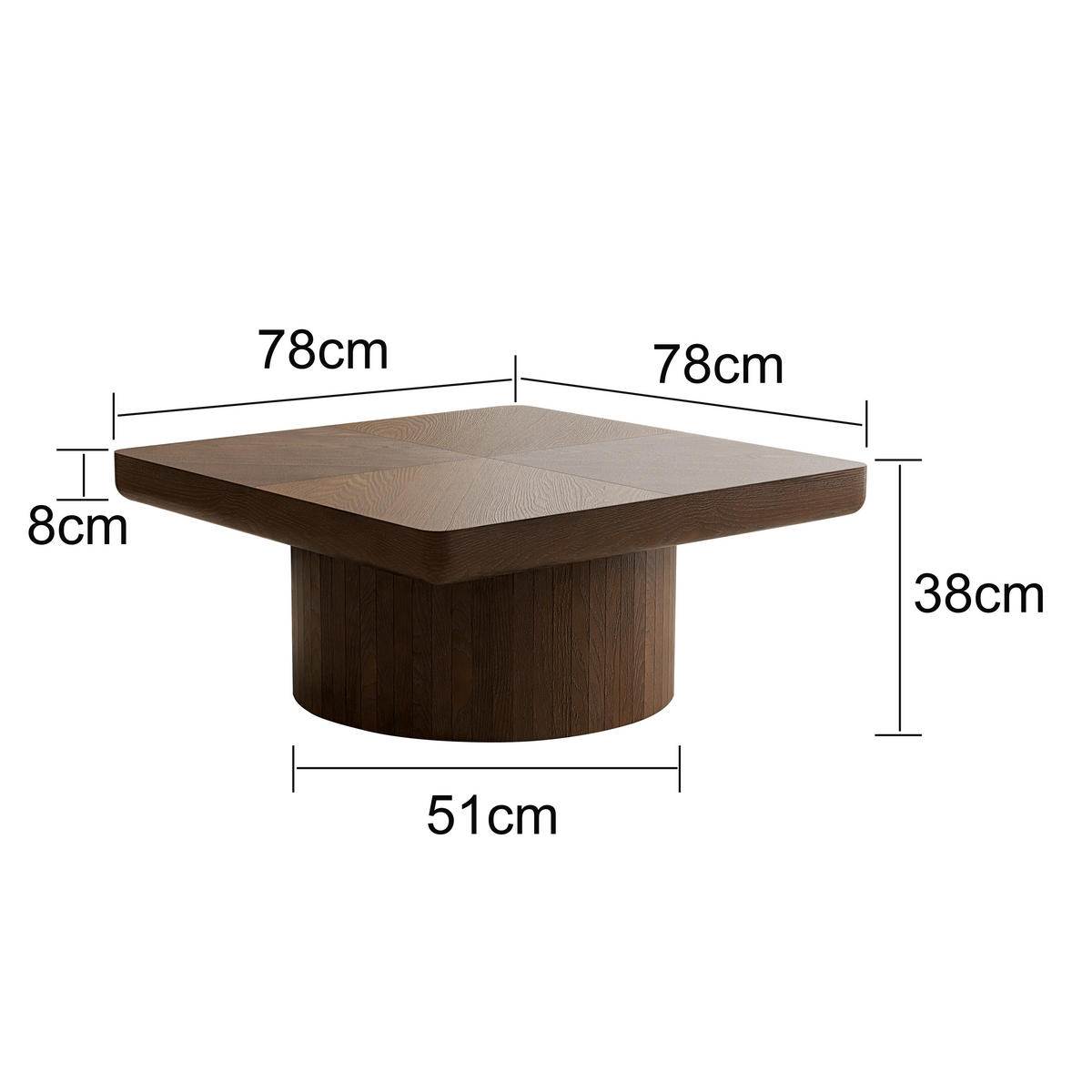 COUCHTISCH Walnuss quadratisch Parkett-Muster 78/78/38 cm - Walnussfarben, Holz (78/78/38cm) - PANGIVO
