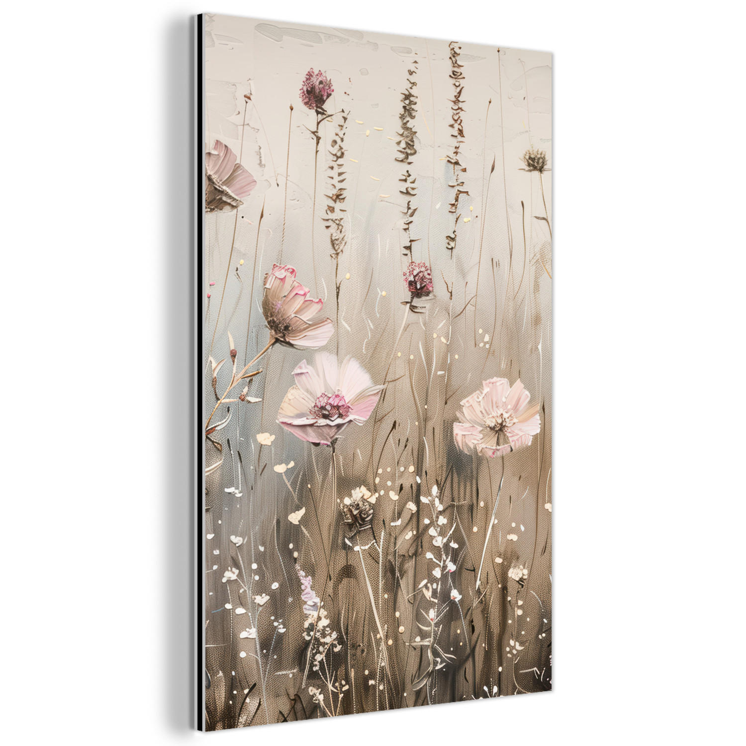 METALLBILD Blumen - Rosa - Modern - Beige 40x60 cm - Beige, Metall (40/60cm) - MuchoWow