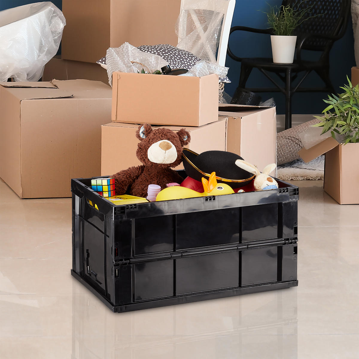 KLAPPBOX - Schwarz, Kunststoff (58.5/31.5/40cm) - Relaxdays