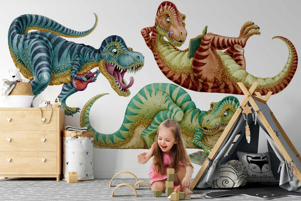 WANDAUFKLEBER 60x90cm - Bunte Dinosaurier - Multicolor, Kunststoff (60/90/0.1cm) - Wallfluent