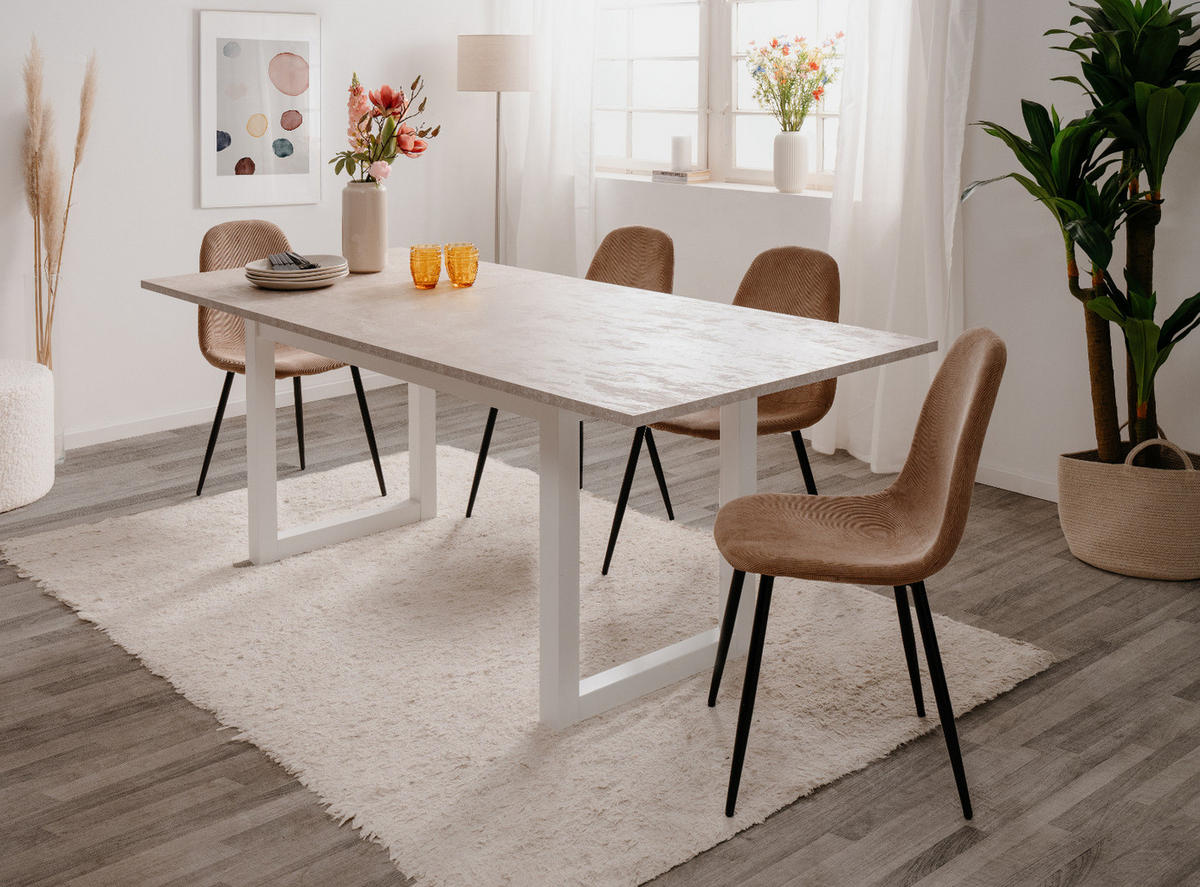 ESSTISCH weiß, Sandstein 160 - 200 cm, Küchentisch ausziehbar - Sandfarben/Weiß, Holzwerkstoff (90/160/75cm) - Furn.Design