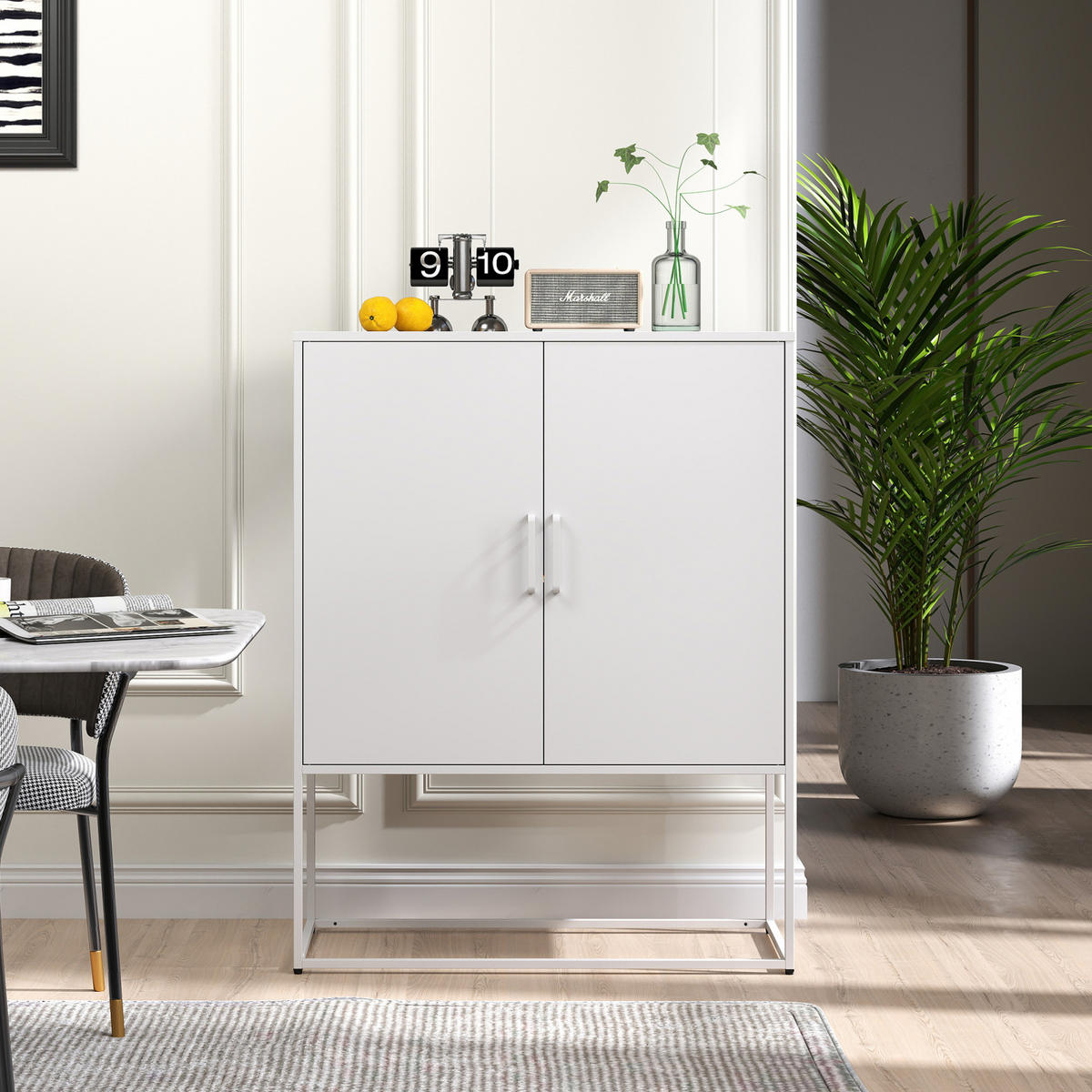 SIDEBOARD 40/85/109 cm weiß aus Stahl mit Magnettüren und Kippsicherung - Weiß, Metall (85/109/40cm) - OKWISH