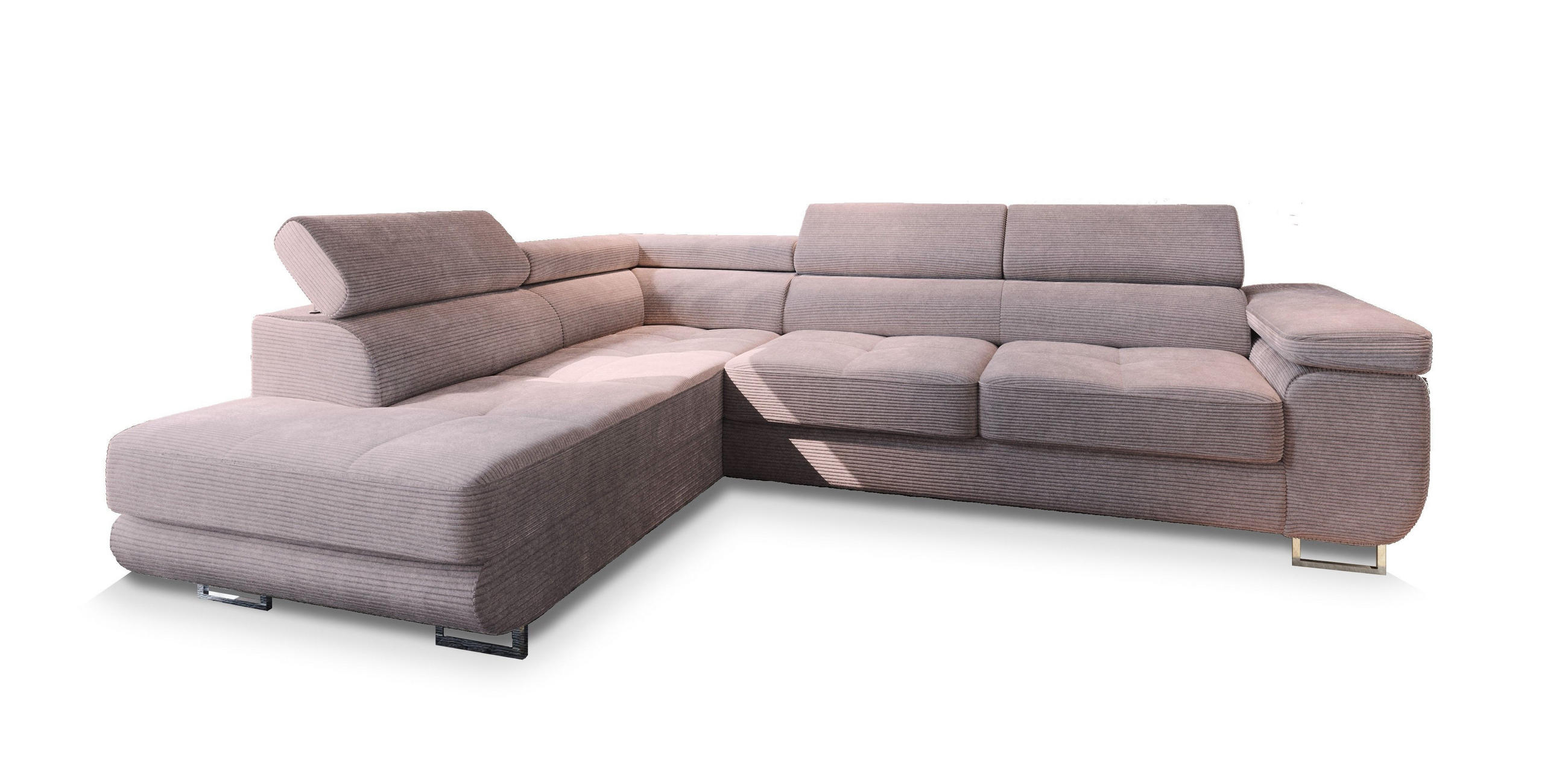ECKSOFA APIRO L-S Lila Kordstoff mit Schlaffunktion - Lila, Holz (276/202cm) - MASSENO