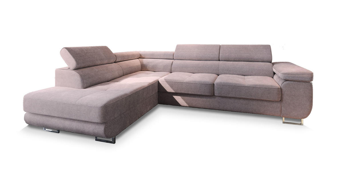 ECKSOFA APIRO L-S Lila Kordstoff mit Schlaffunktion - Lila, Holz (276/202cm) - MASSENO