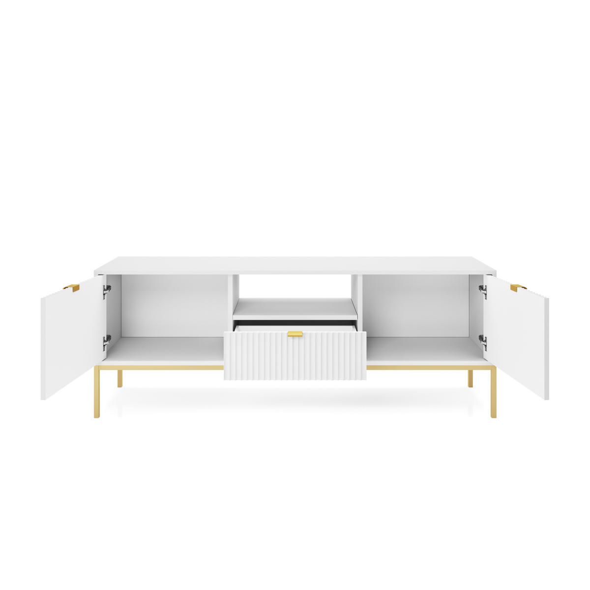 LOWBOARD STELLARE 154x39x56 cm mit 1 Schubladen und 2 Türen Weiß - Goldfarben/Weiß, Holzwerkstoff (154/56/39cm) - MASSENO