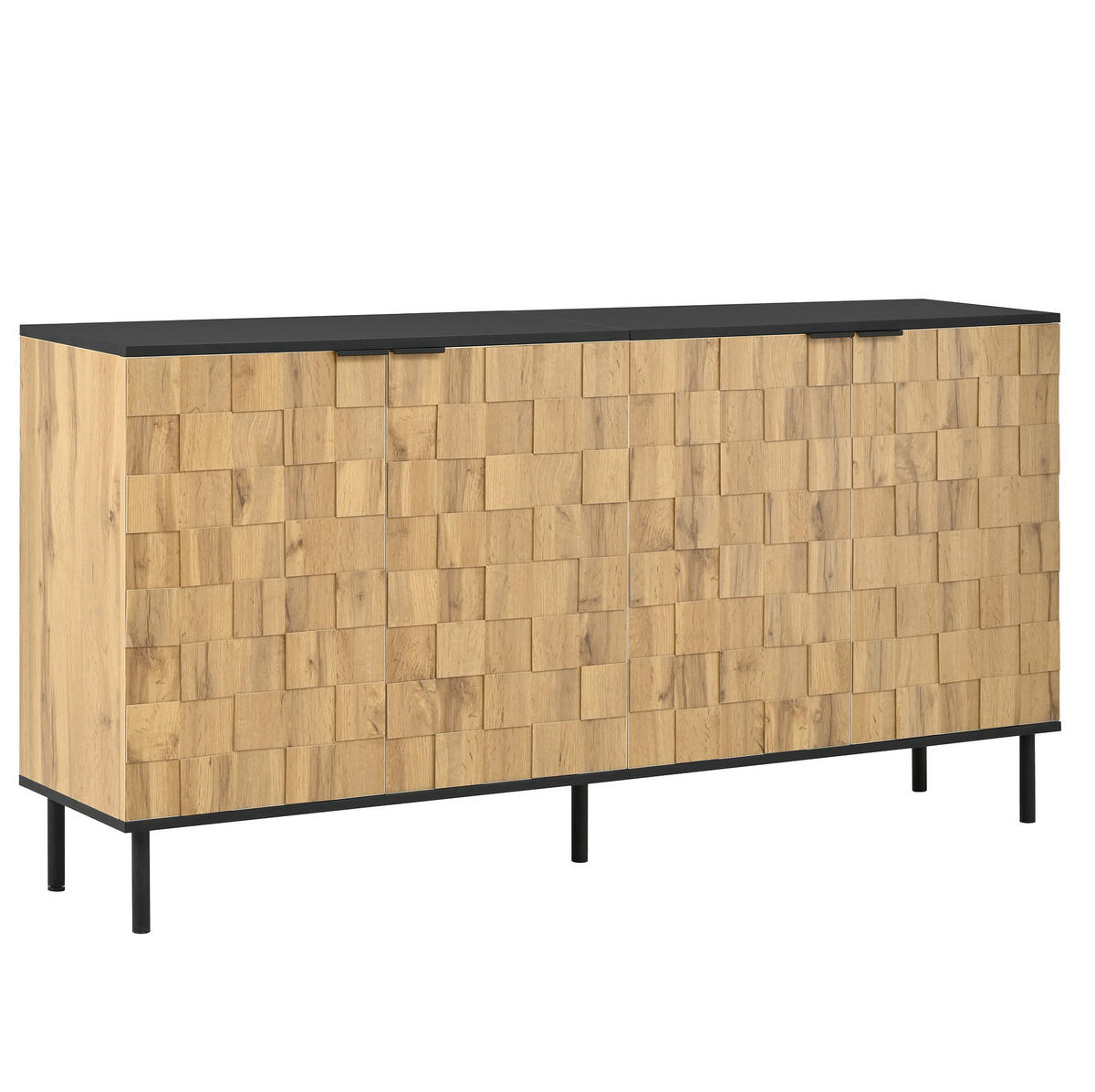 SIDEBOARD aus Spanplatte 160x35x80,5 cm Natur/Schwarz mit 2 Türen, festen Fächern und Mosaikfront - Naturfarben, Holzwerkstoff (160/80/35cm) - Modfu