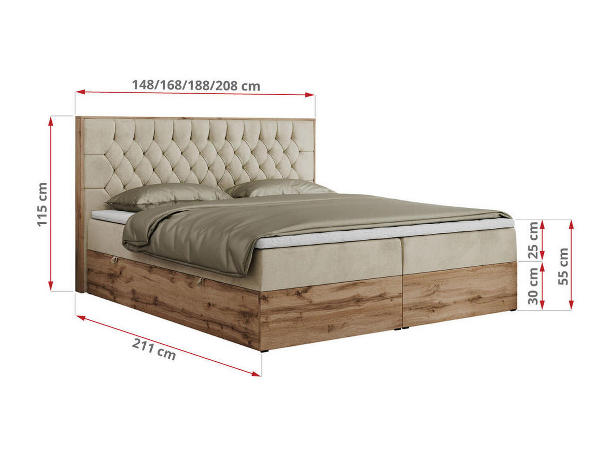 BOXBETT AMORE 200/200 Beige Struktur - H3 - Beige, Holz/Textil (200/200cm) - MKS