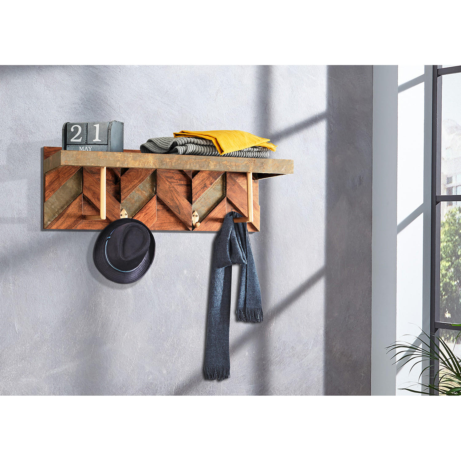 WANDGARDEROBE - Akazie massiv / Metall - Akaziefarben, Metall (81/30/25cm) - home24