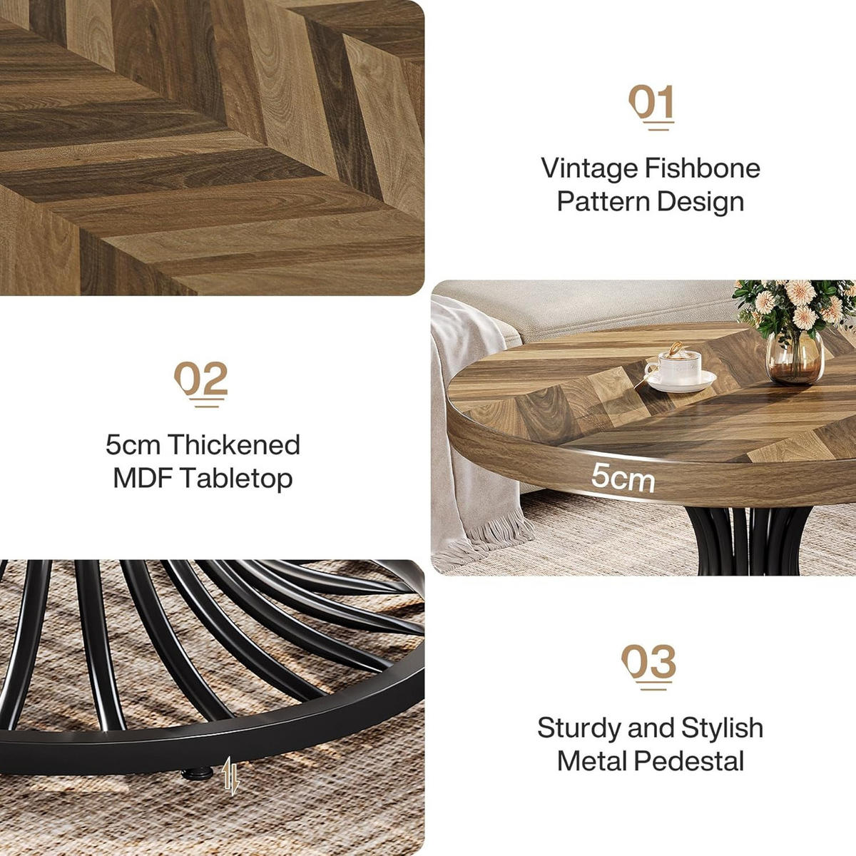 COUCHTISCH 80/80/45 cm Rund Braun Schwarz - Hellbraun/Schwarz, Holzwerkstoff/Metall (80/80/45cm) - Quality Elegance