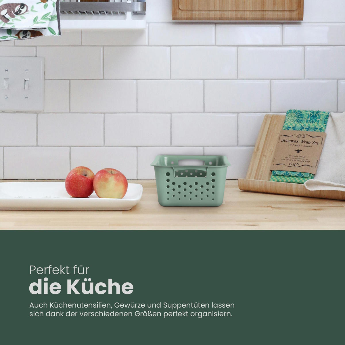 AUFBEWAHRUNGSKORB Grün 25x16x8 cm - 1er Pack - Grün, Kunststoff (16/8/25cm) - ProHome