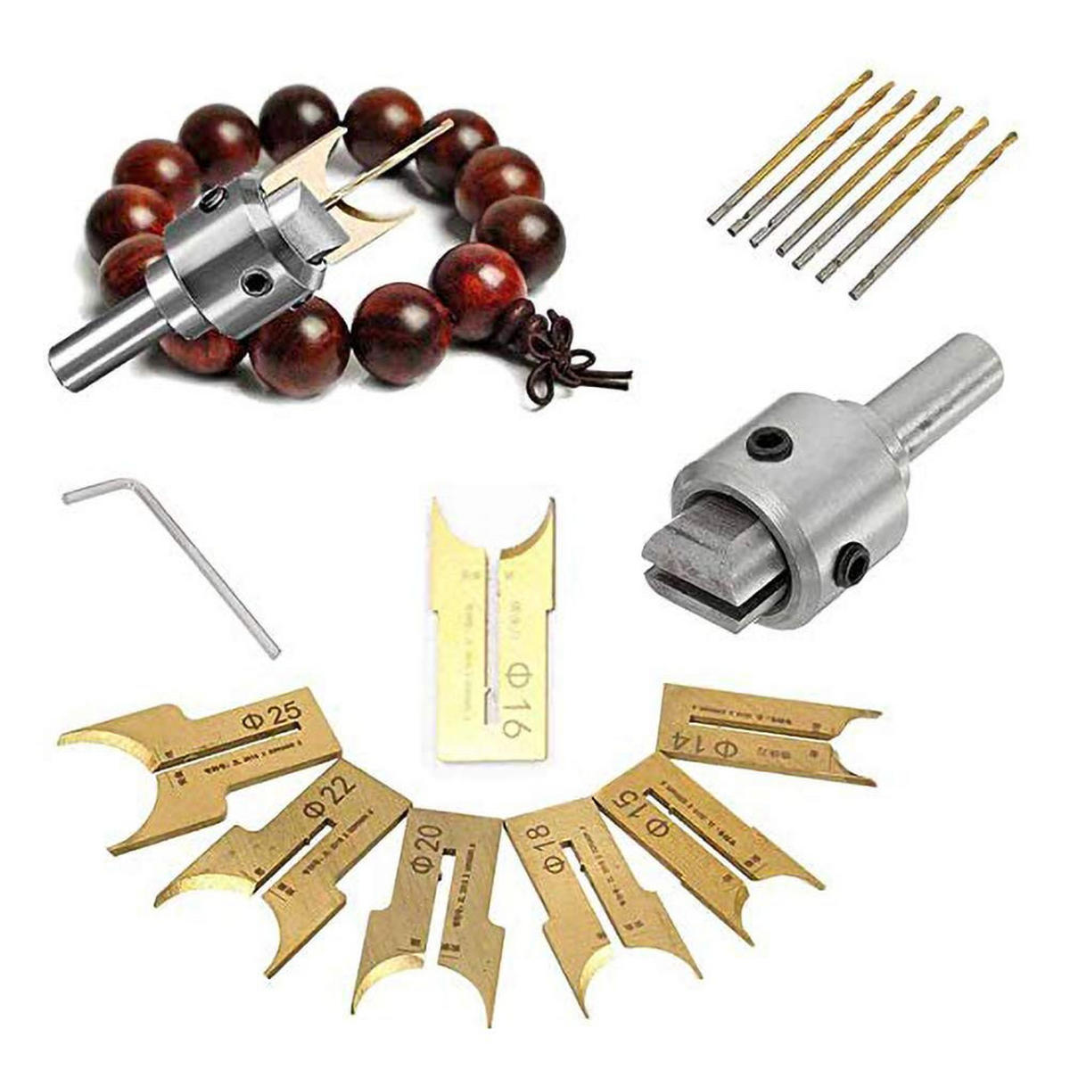 BOHRER - 16-teilige Packung - Zur Herstellung von Holzperlen, kompakt und tragbar, mit hoher Härte. - Silberfarben, Metall (1/1/1cm) - DCA