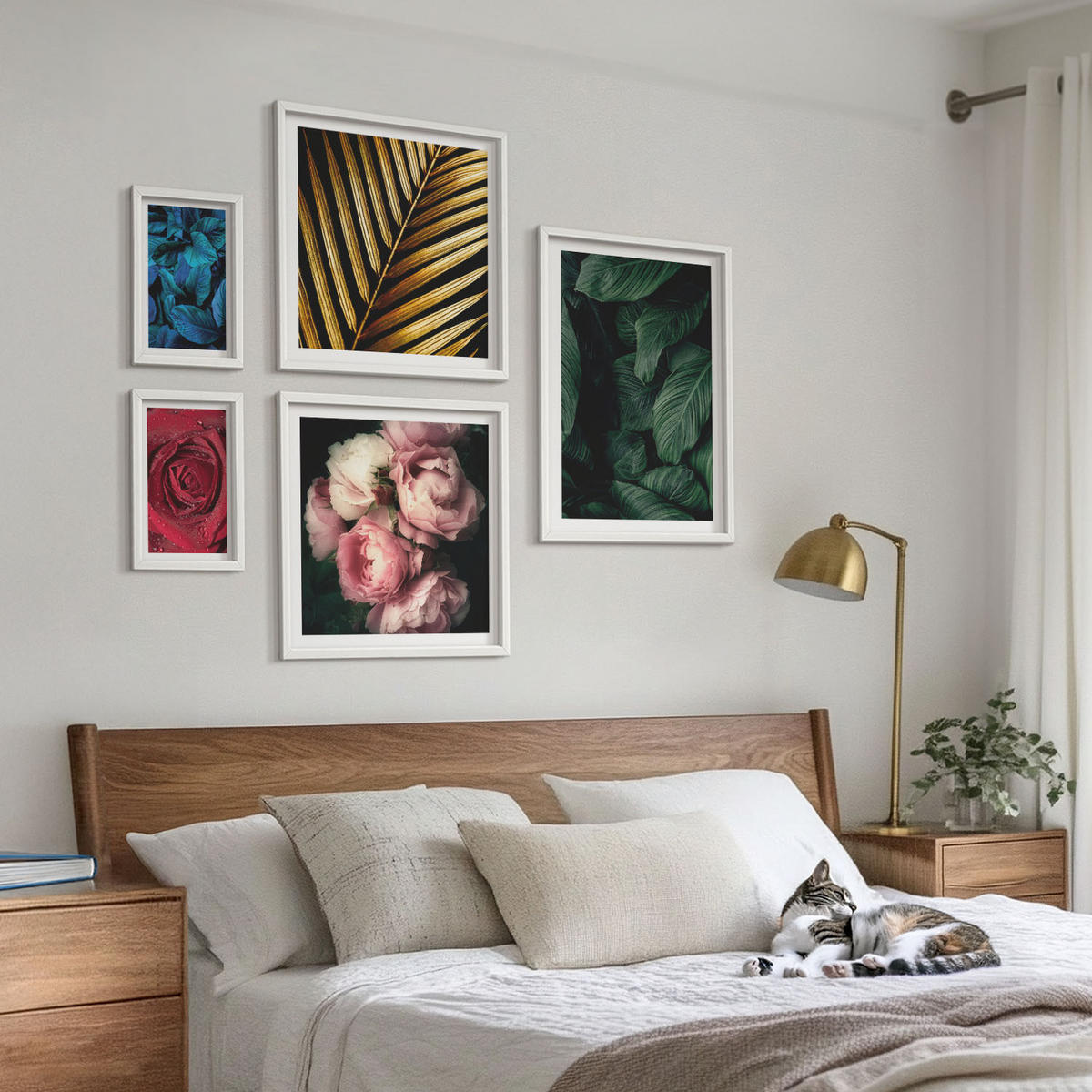 WANDBILDER 5er-Set - 50x50 cm & 20x30 cm & 40x60 cm Weißer Rahmen - Abstrakte schwarze Muster - Weiß, Kunststoff (40/60cm) - ArtPrintCave