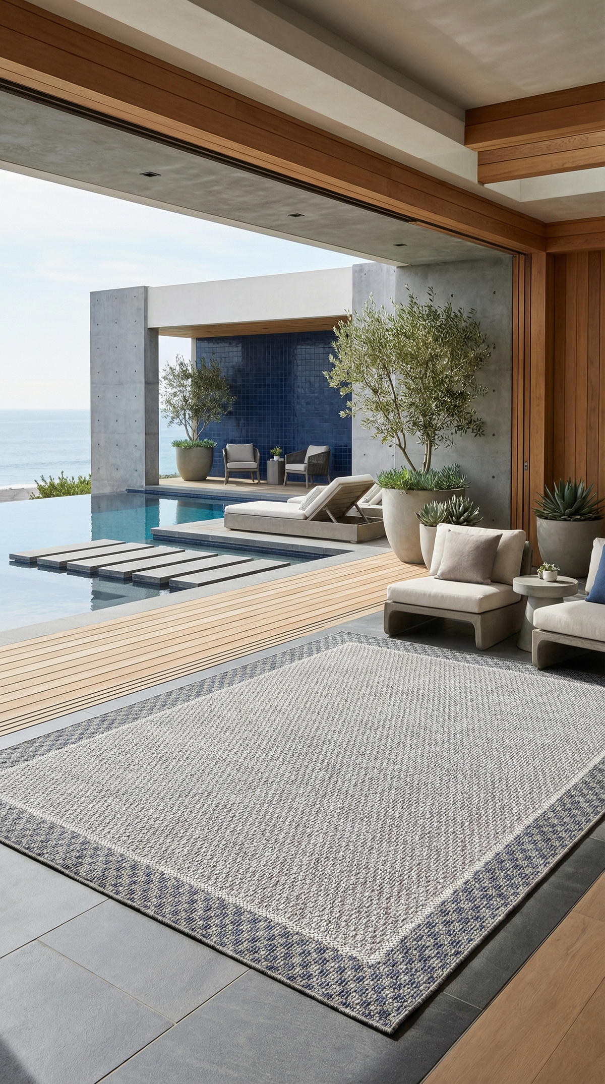 TEPPICH Outdoor Flachgewebe Bordüre Polypropylen Balkon Creme Rechteckig 120x170 - Beige, Textil (120/170cm) - KADIMA DESIGN