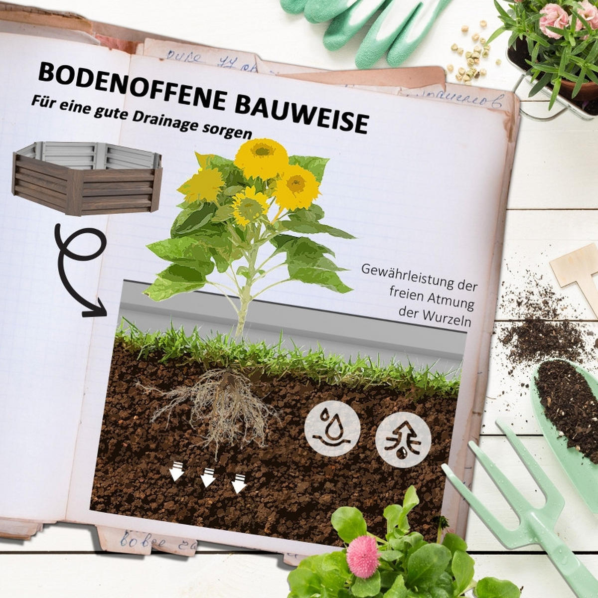 HOCHBEET 113x98x30 cm offen wetterfest dunkelbraun - Braun, Metall (113/30/98cm) - LEBENLANG