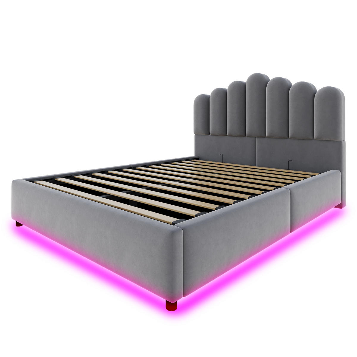 POLSTERBETT 140/200 mit Bettkasten und LED-Lichtleiste in Grau - Grau, Holzwerkstoff/Textil (140/200cm) - EVRYAE
