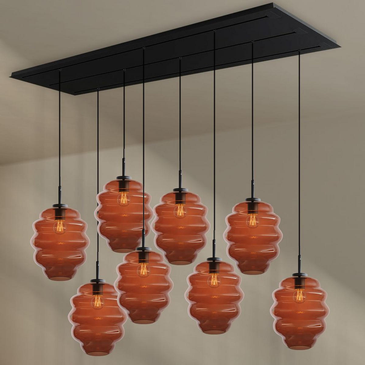 HÄNGELEUCHTE Echos 8-flammig Braun Ø 25cm - Schwarz/Braun, Glas (25/25/28cm) - s.luce