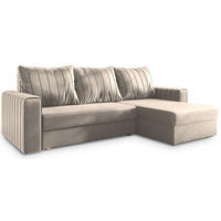 ECKSOFA CARL Beige Plüsch-Stoff mit Schlaffunktion - Beige, Holz (236/150cm) - MASSENO