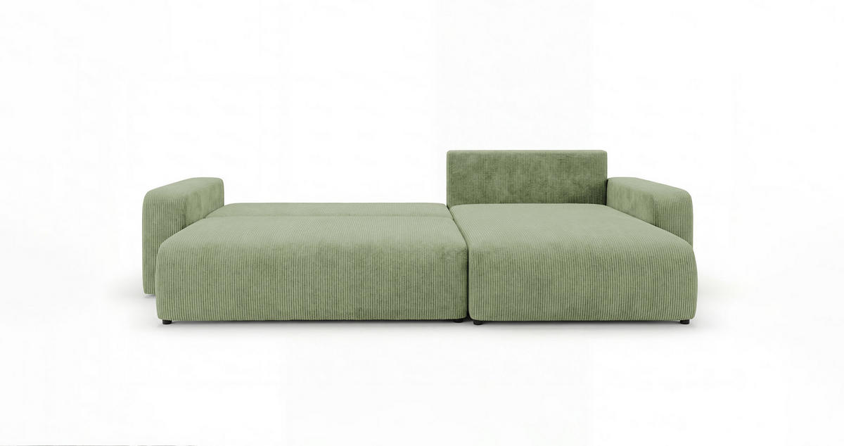 ROHOVÁ pohovka BERLIN pravá světle zelená manšestr Poso 47 - funkce spaní, úložný prostor - světle zelená, textil (285/184cm) - Cornero