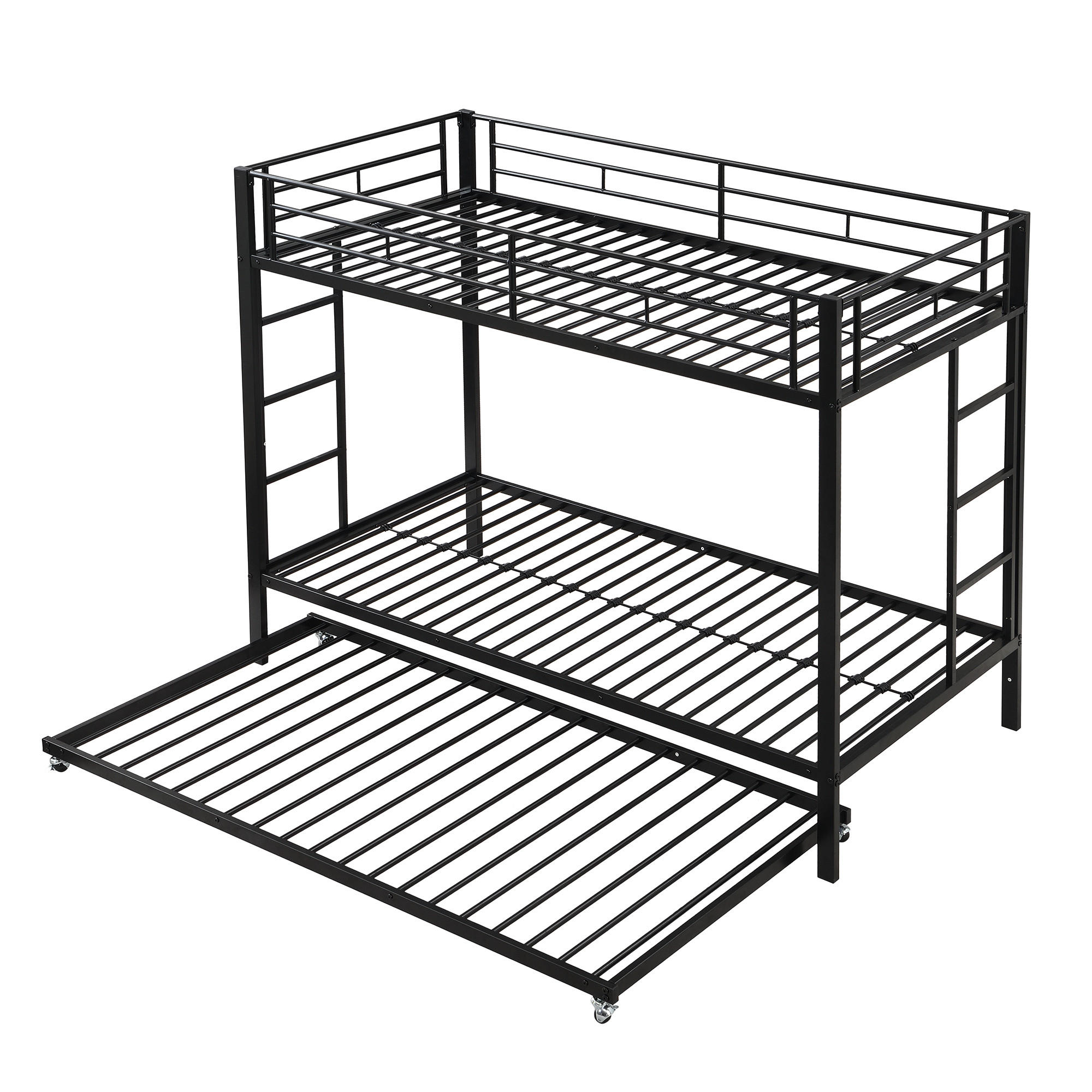 ETAGENBETT 90/200 cm DE-04611, mit Ausziehbett und hohem Geländer in Schwarz - Schwarz, Metall (90/200cm) - ComfortXL