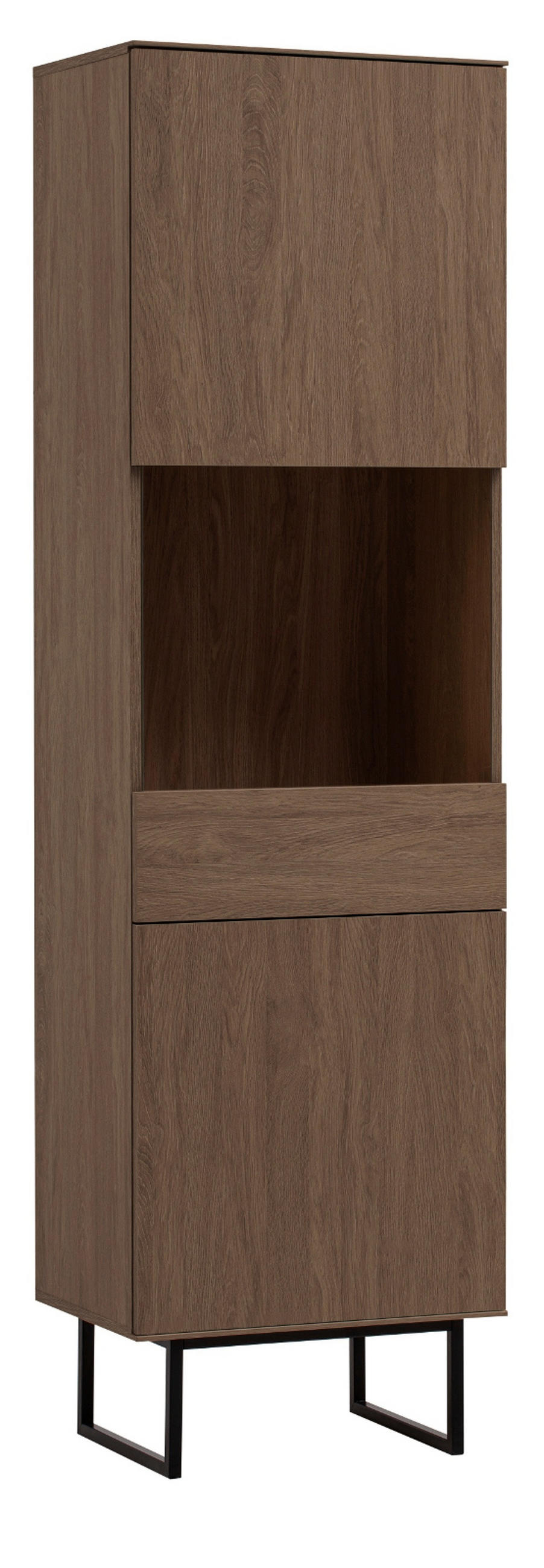 VITRINE in Nussbaum 58 x 200 cm, Vitrinenschrank mit Push-to-Open - Nussbaumfarben/Schwarz, Glas/Holzwerkstoff (58/200/40cm) - Furn.Design