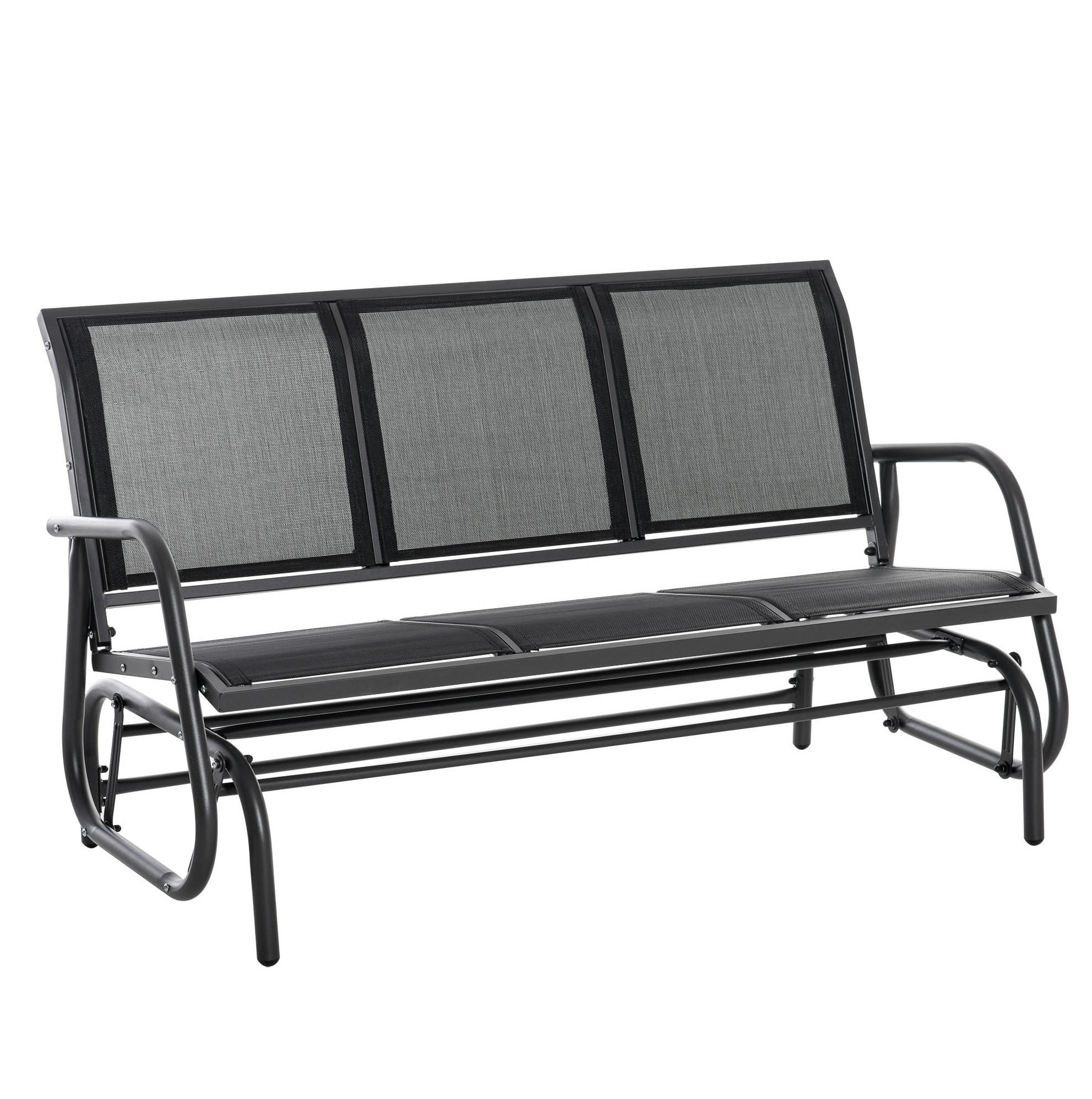 ZÁHRADNÁ hojdacia lavica 147/75/85 cm čierna z kovu pre 3 osoby s hojdacou funkciou - čierna, kov (75/85/147cm) - OKWISH