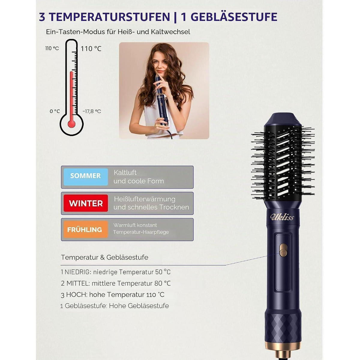 HAARSTYLER 6 in 1 Set mit automatischem Lockenstab und Warmluftbürste Blau - Blau, Kunststoff (20/8/26cm)