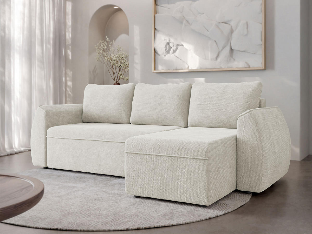 ECKSCHLAFSOFA Darlan - Creme/Schwarz, Holz/Kunststoff (245/143cm) - MIRJAN24