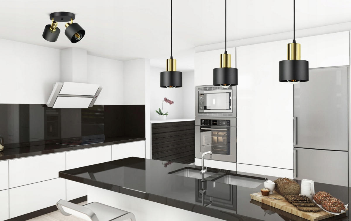 PENDELLEUCHTE BLACKSPOT - Goldfarben/Schwarz, Metall (12/12/100cm) - kiki design