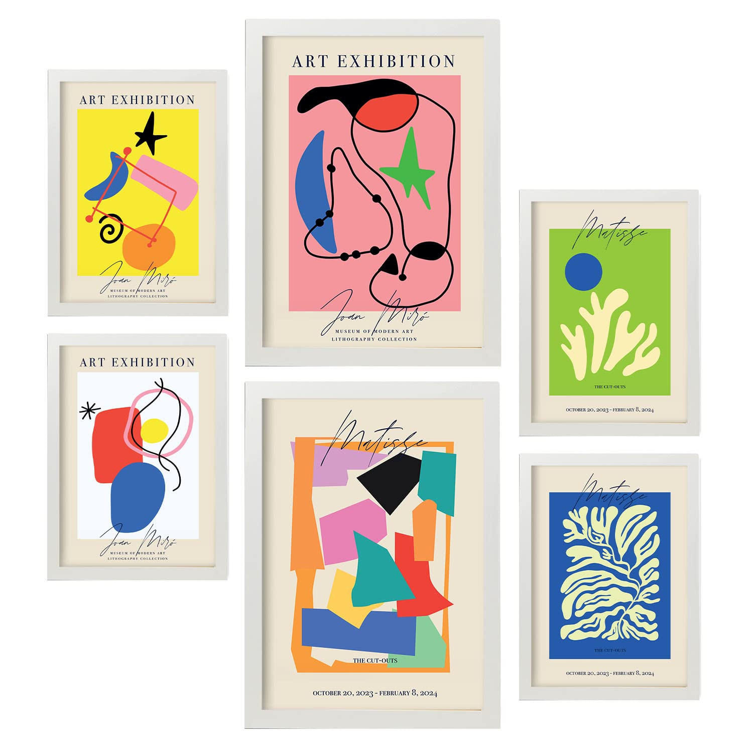 POSTER Set Mit 6 Kunstausstellung Sammlung A3 & A4 Weißer Rahmen - Weiß, Papier (29/3cm) - Nacnic