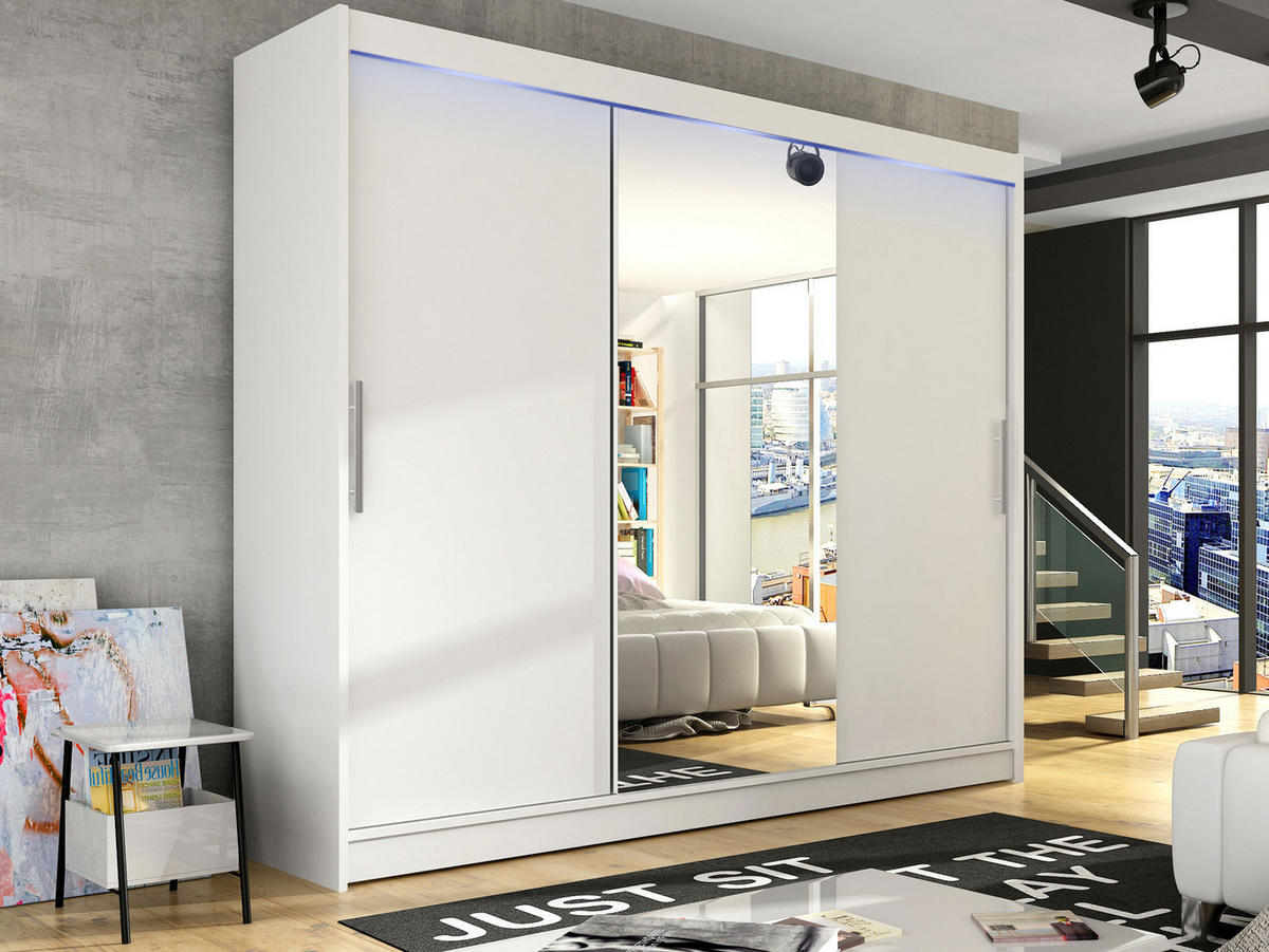 KLEIDERSCHRANK Aston I, mit RGB LED Beleuchtung - Silberfarben/Weiß, Holzwerkstoff/Kunststoff (250/215/58cm) - MIRJAN24