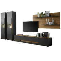 WOHNWAND 4-teilig grau matt, Eiche Wotan 400 cm, Kombination mit XL-TV-Schrank - Eiche Wotan/Grau, Glas/Holz (400/197/45cm) - Furn.Design