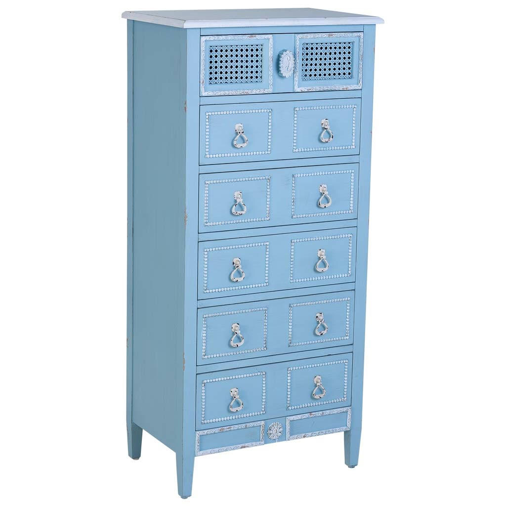 BLAU lackierte Kommode aus Holz 56x36x119 cm - Blau, Holz (56/119/36cm) - Wanderlust