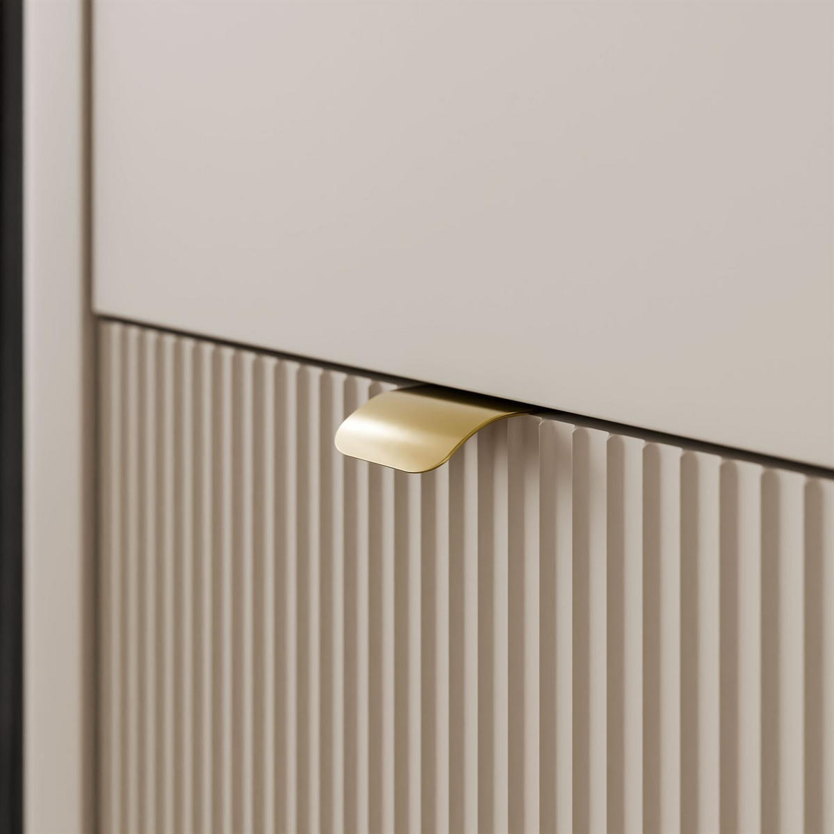 HIGHBOARD mit Schubladen AUTUMN 2D3S mit geriffelter Front, Kaschmir / Nussbaum - Beige/Braun, Holzwerkstoff (90/142/40cm) - Lookway