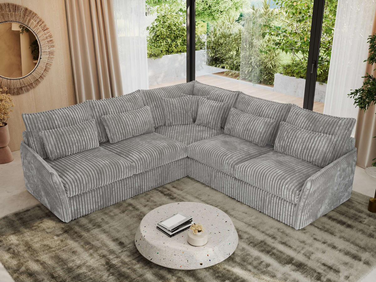 ECKSOFA VERSO L Hellgrau Cord - Hellgrau/Schwarz, Kunststoff/Textil (270/270cm) - MKS