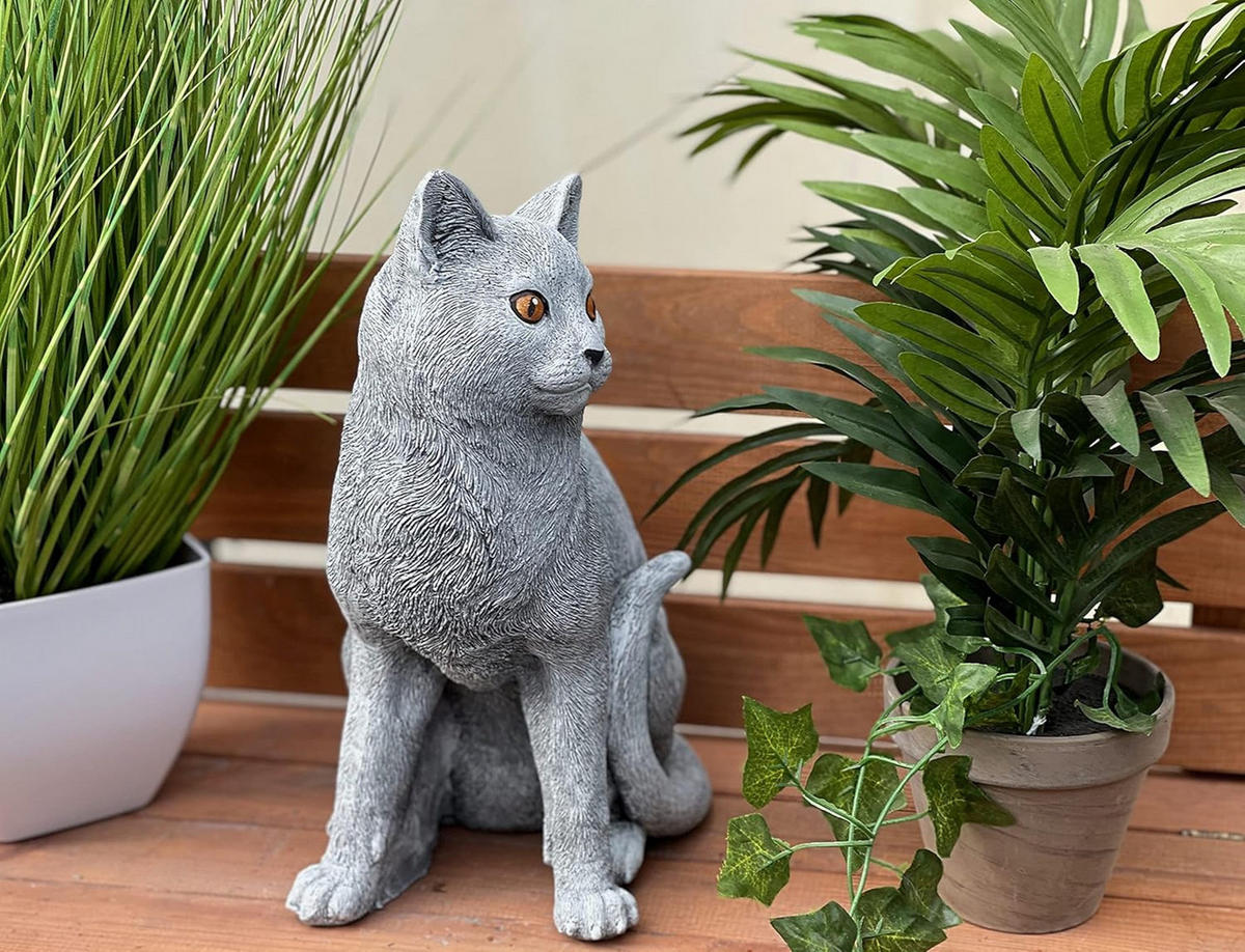 STEINFIGUR sitzende Katze Steinguss frostfest massiv - Grau, Stein (21/32/16cm) - stoneandstyle