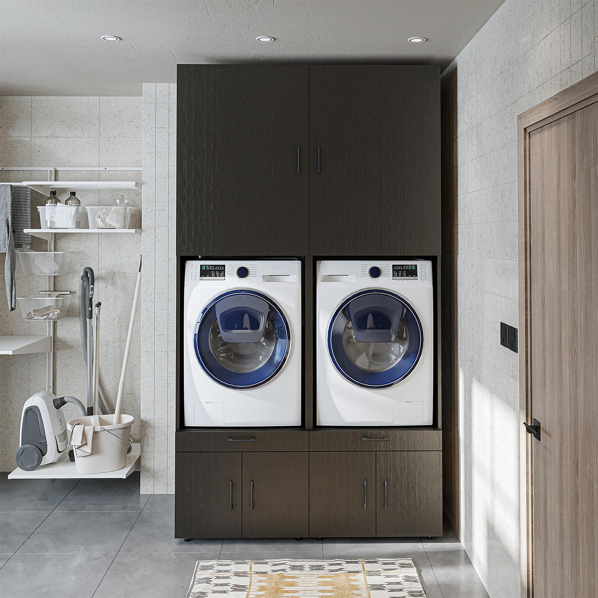 WASCHMASCHINENSCHRANK Serie 3 134cm Breit, 240cm Hoch - Schwarz, Holzwerkstoff (134/240/67cm)