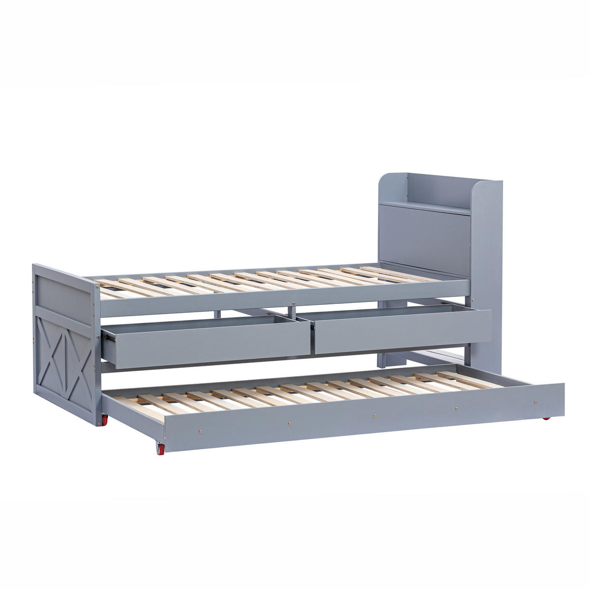 KINDERBETT 90/190 cm DE-01167, in Weiß, mit Ausziehbett und 2 Schubladen - Grau, Holz (90/190cm) - ComfortXL