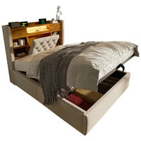 POLSTERBETT 90/200 cm in Beige Leinen mit Bettkasten, LED und USB-C - Beige, Holzwerkstoff/Textil (90/200cm) - WISHDOR