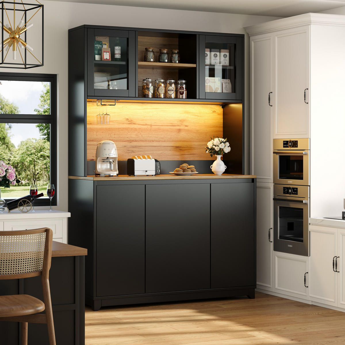 BUFFET 120/180/40 cm Schwarz aus MDF und Metall mit LED-Beleuchtung - Schwarz, Holzwerkstoff (40/180/120cm) - OKMYHOME