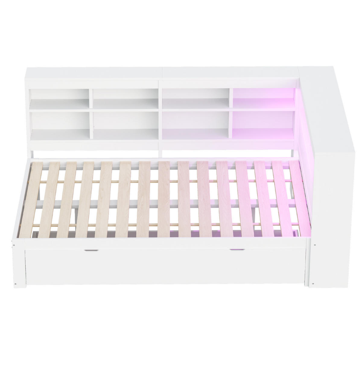 BETT 140/200 cm aus Holz mit Stauraum, LED-Beleuchtung und USB-Anschluss - Weiß, Holz (140/200cm) - Flora Grace