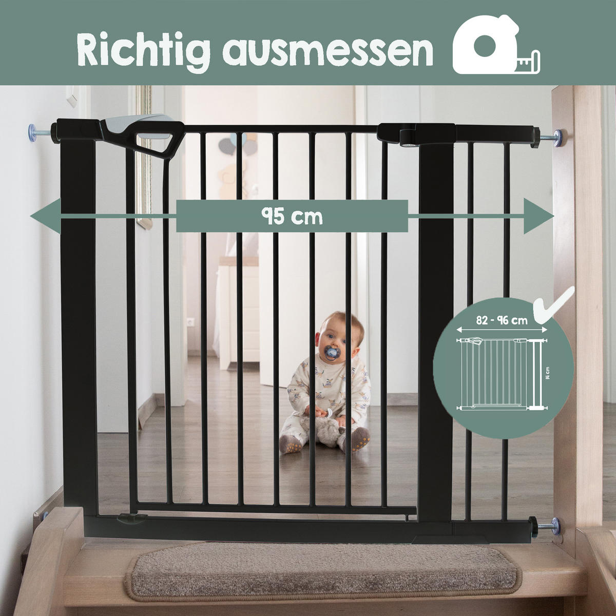 TÜRSCHUTZGITTER easySafe+ zum Klemmen - 75 - 82 cm - Schwarz, Metall (82/5cm) - Roba