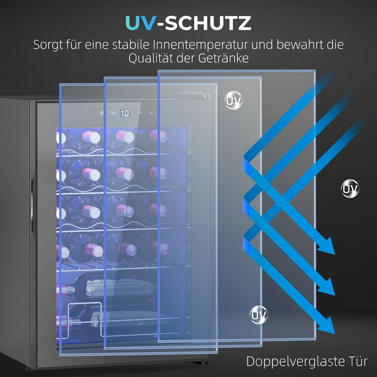 WEINKÜHLSCHRANK Metall Hartglas Schwarz - Schwarz, Metall (45/64/43cm) - HOMCOM