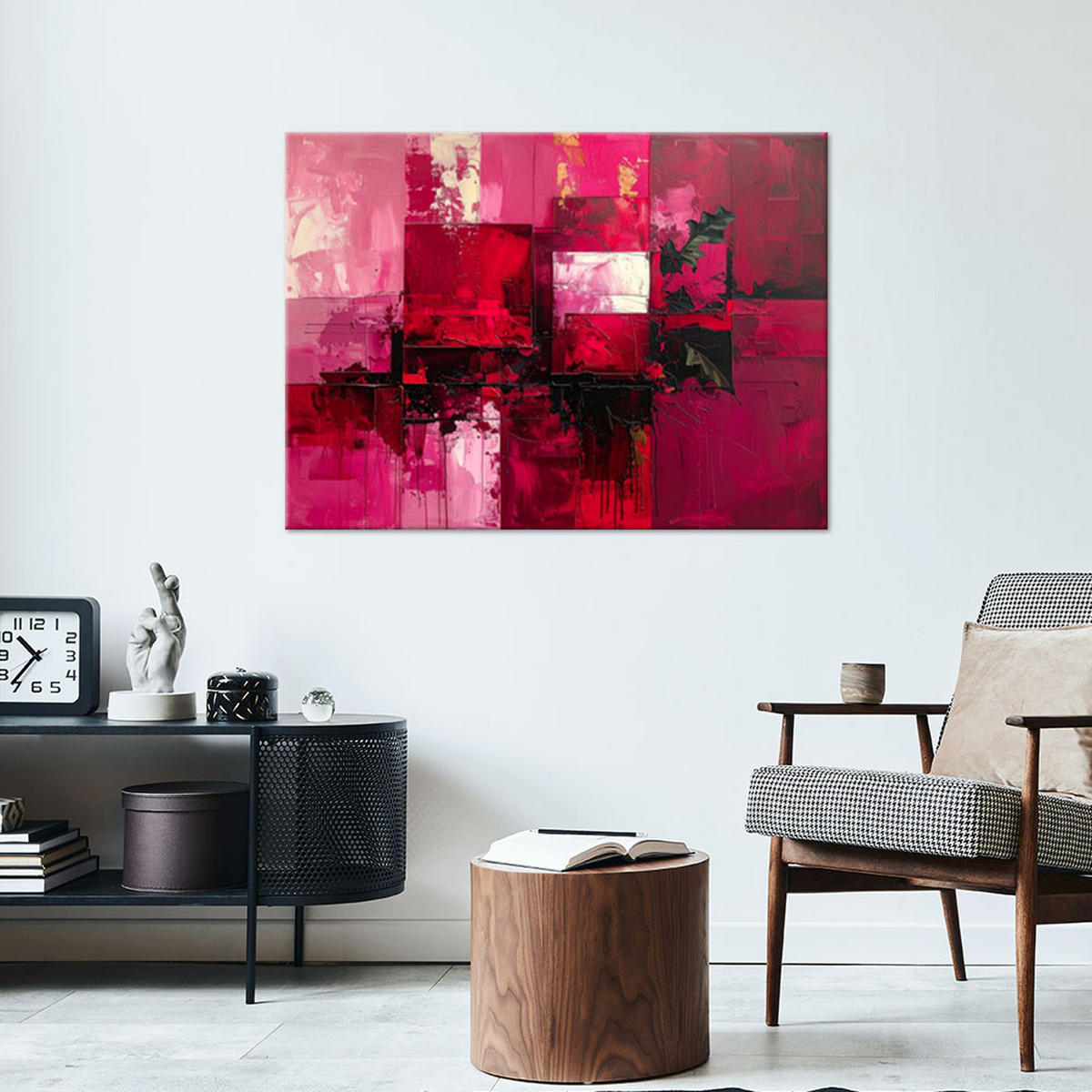 BILD auf Leinwand, Rote strukturierte Abstrakt im Boho Stil - Rosa, Textil (45/30cm) - Feeby