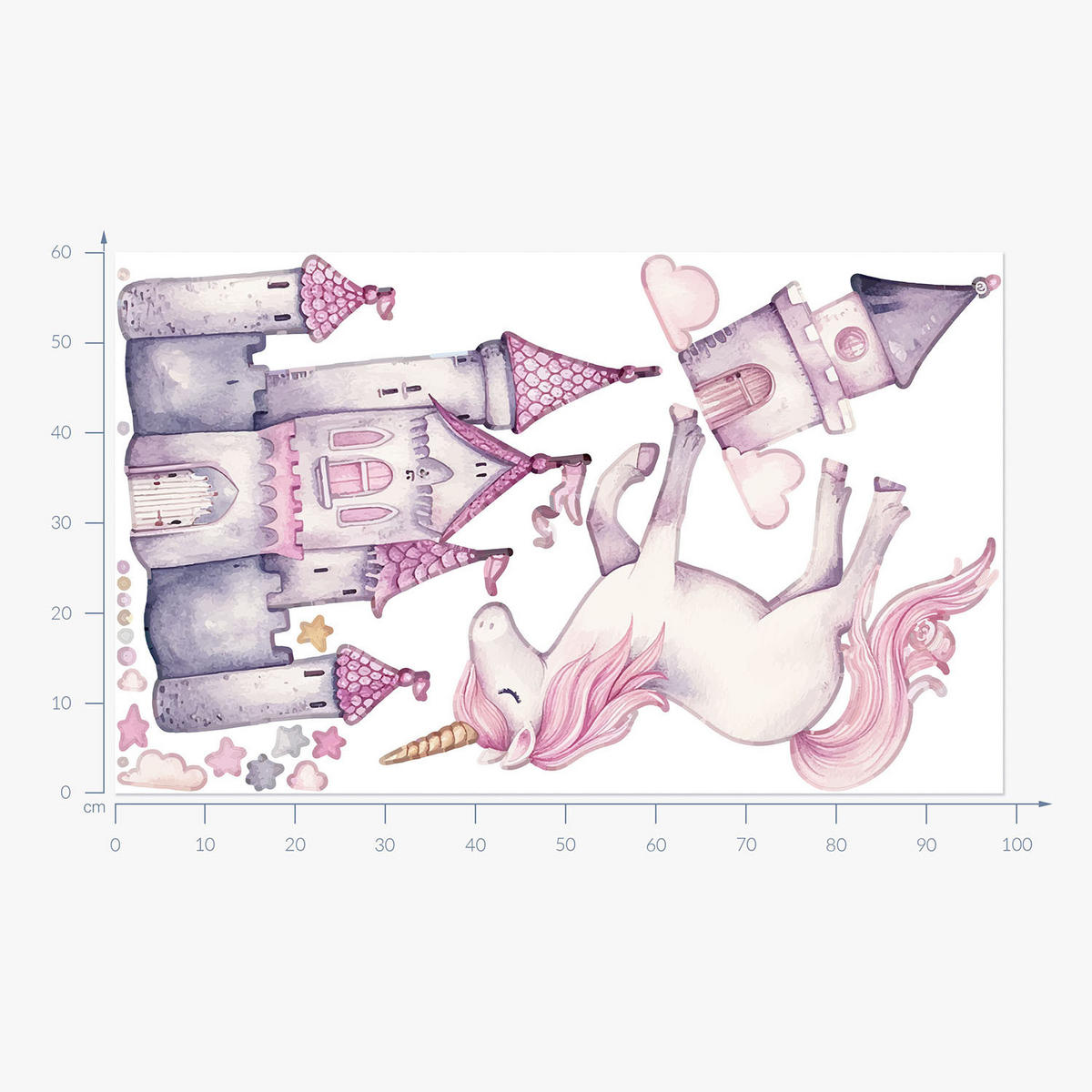 WANDAUFKLEBER 60x98cm - Einhornschloss und Ballons - Multicolor, Kunststoff (60/98/0.1cm) - Wallfluent