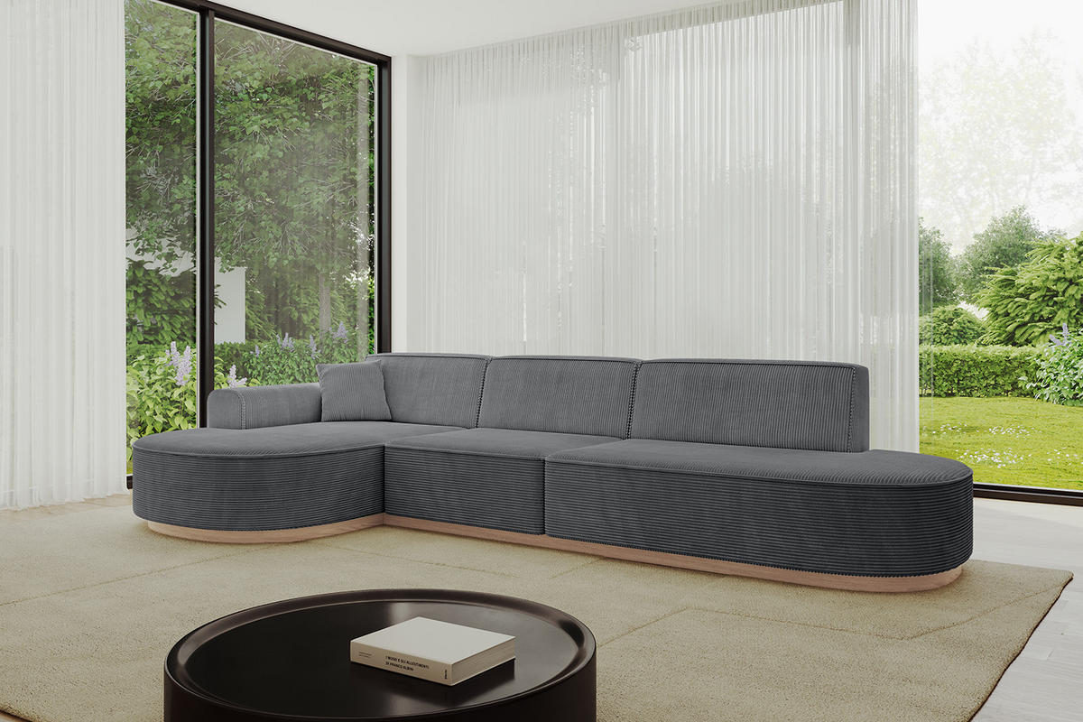 ECKSOFA Ottomane Links MARI-L2-v1 - 328x171x83 cm Dunkelgrau Cord - Dunkelgrau, Holzwerkstoff/Textil (328/171cm) - ALTDECOR