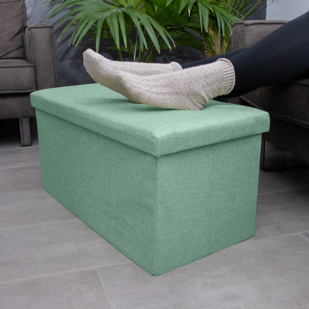 SITZBANK Faltbar in Leinen Optik 78/38/38 cm (Grün) - Grün, Textil (78/38/38cm) - Intirilife