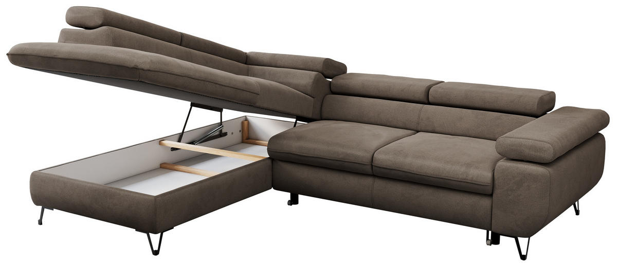 ECKSOFA PETER L Braun Velvet - Links Seite - Schwarz/Braun, Textil/Metall (208/273cm) - MKS