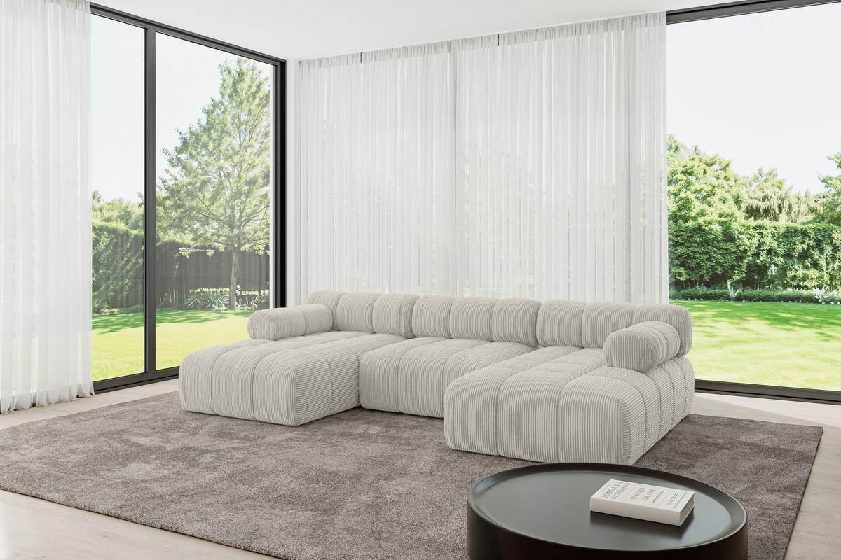 WOHNLANDSCHAFT modulares Sofa Tesso-U1 - 285x160x70 cm Hellgrau Cord - Hellgrau, Holzwerkstoff/Textil (285/70/160cm) - ALTDECOR