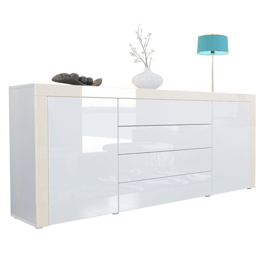 Vladon Sideboard Weiß Hochglanz, Creme 167x72x35 cm