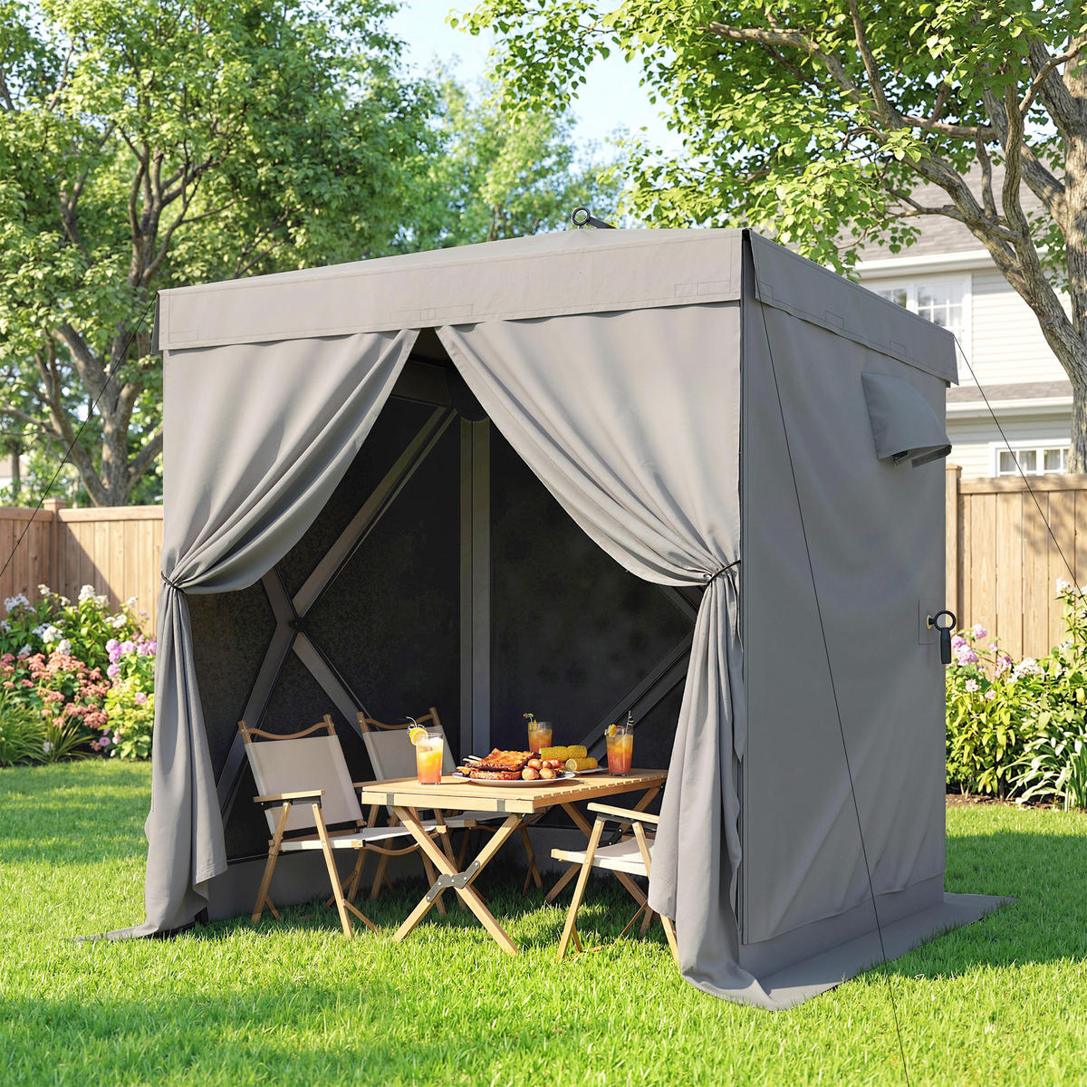 PAVILLON DE-07468 Pop-up mit 4 Mesh-Seitenteilen, UV30+ Grau - Dunkelgrau, Textil (185/205/185cm) - ComfortXL